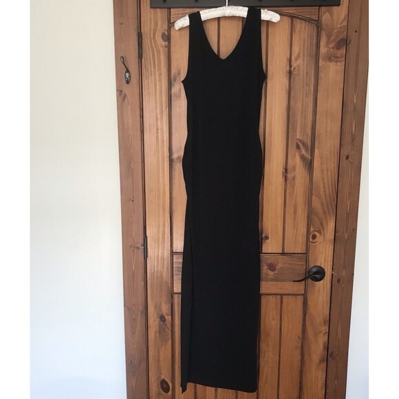 Old Navy Maternity Dress Women M Black Maxi Ruched Side Sleeveless Classic Goth - Picture 2 of 8